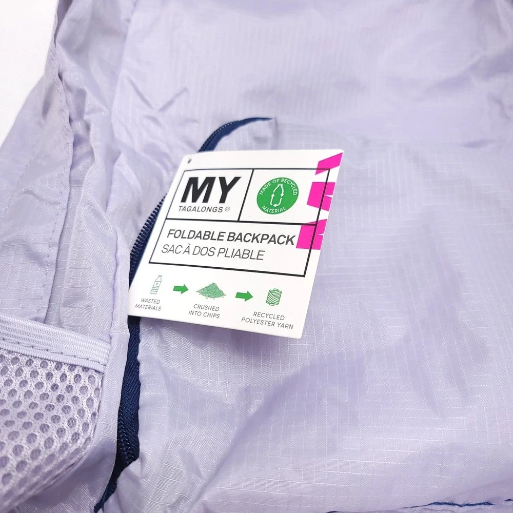 My Tagalongs Purple Foldable Packable Backpack‎ Light Weight Day Pack Recycled